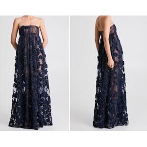 Helsi Midnight Blue Beatrice Strapless Empire Floral Appliqué Maxi Dress SzM NWT